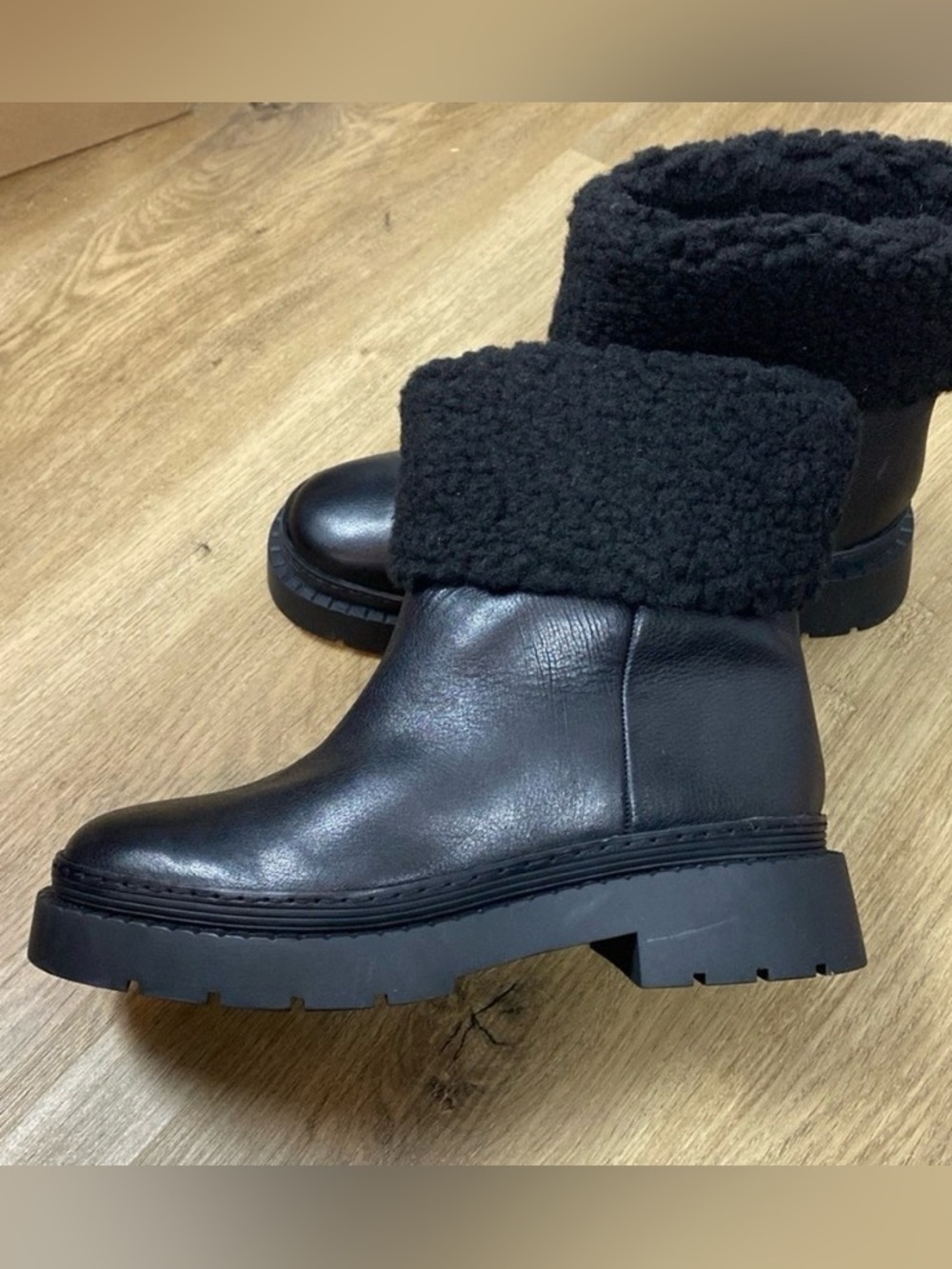 Marc Fisher Vina Black Shearling-Lined Leather Boots